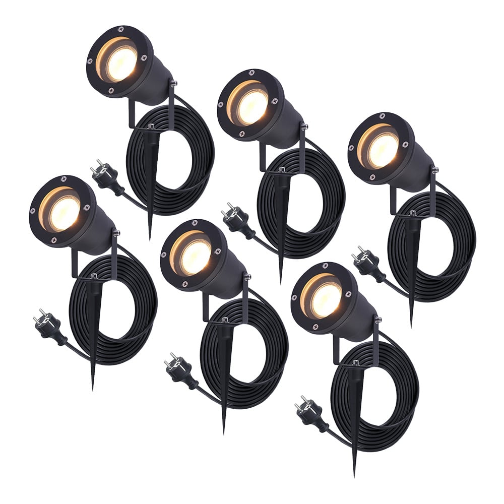 HOFTRONIC 6x Sydney Prikspot - GU10 - Plug & Play - Warm wit 2700K - 5 Watt - Voor buiten - Priklamp