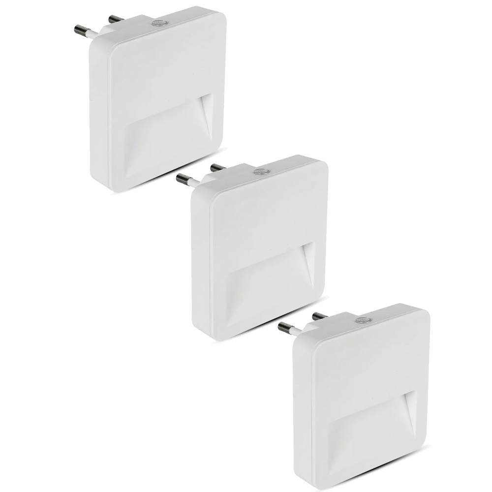V-TAC 3x Nachtlamp - Vierkant - met daglichtsensor - 3000K warm wit - Stopcontact lamp - EU plug