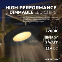 Set van 8 12V 3W - Mini LED Inbouwspot - Zwart - Dimbaar - Verzonken - Verandaverlichting - IP65 voor buiten - 2700K - Warm wit