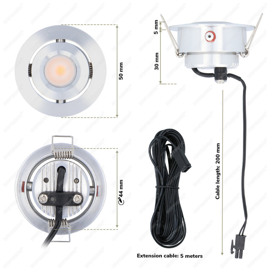 Mini Inbouwspots 230V, Badkamer & Buiten - Dimbare LED Spotjes