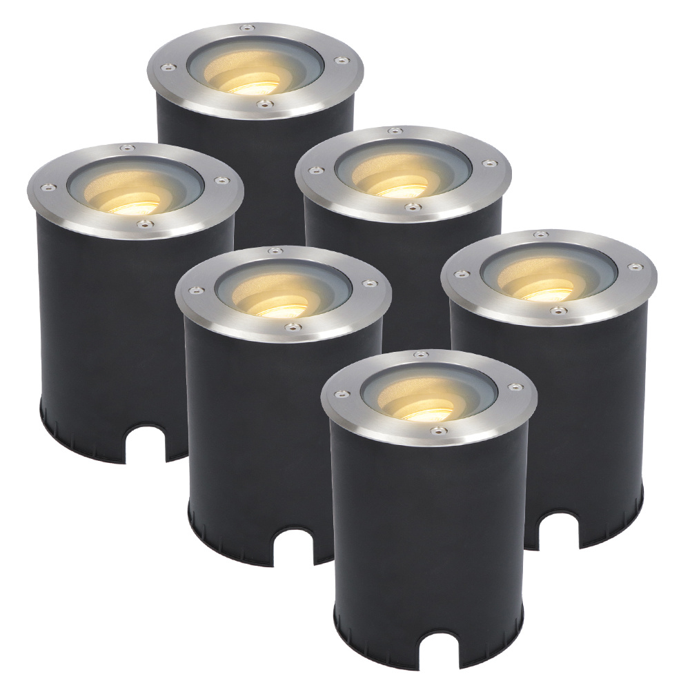 HOFTRONIC 6x Lilly dimbare LED Grondspot - Kantelbaar - Overrijdbaar - Rond - RVS - 2700K - 5 Watt -