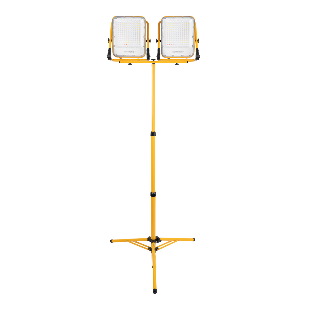 HOFTRONIC™ LED Bouwlamp op statief - 2 x 100 Watt - 6400K - Acculamp - Verstelbare werklamp met accu - 4 lichtstanden - IP65 spatwaterdicht