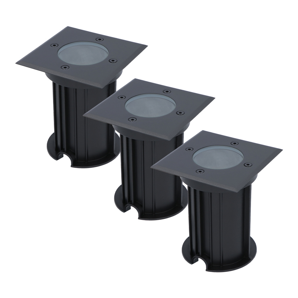 HOFTRONIC™ 3x Ramsay dimbare LED grondspot - Vierkant - Zwart - ex. GU10 - IP67 straal waterdicht - 3 jaar garantie