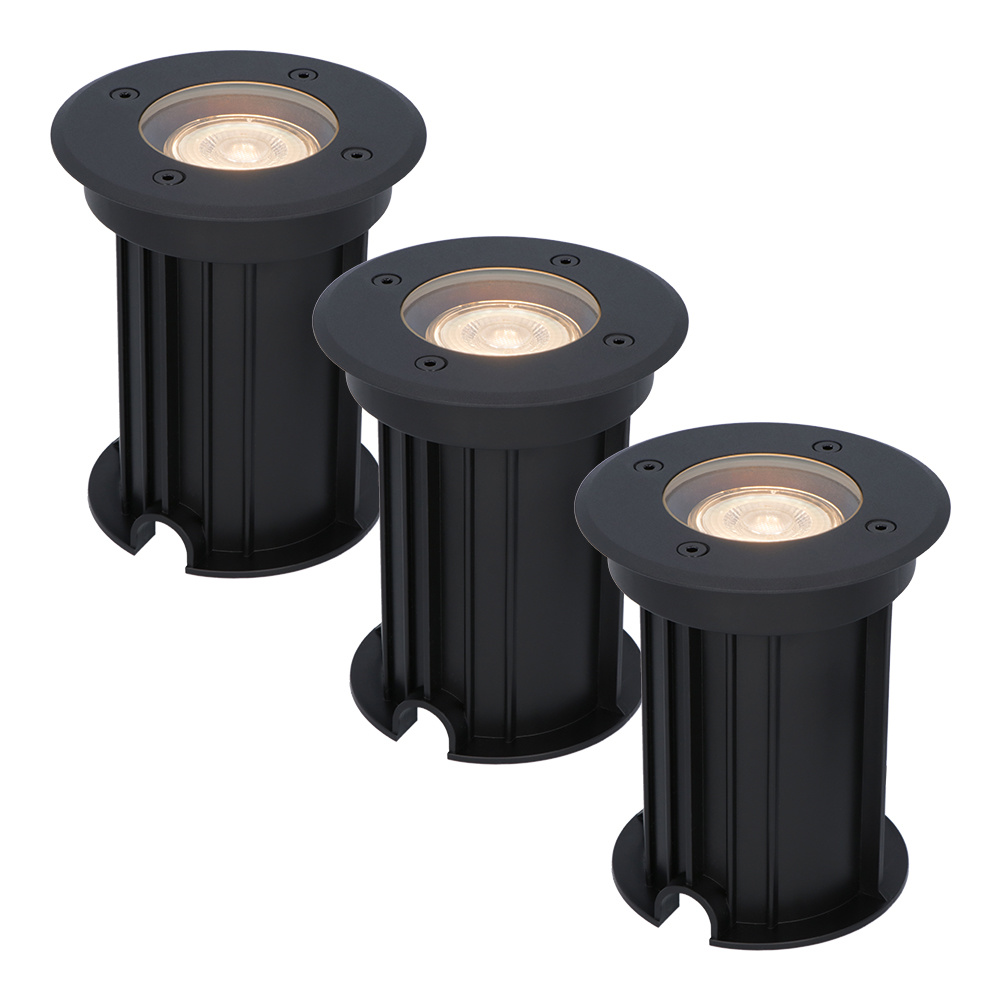 HOFTRONIC™ 3x Maisy dimbare LED grondspot - Rond - Zwart - 2700K warm wit - 5 Watt - IP67 straal waterdicht - 3 jaar garantie
