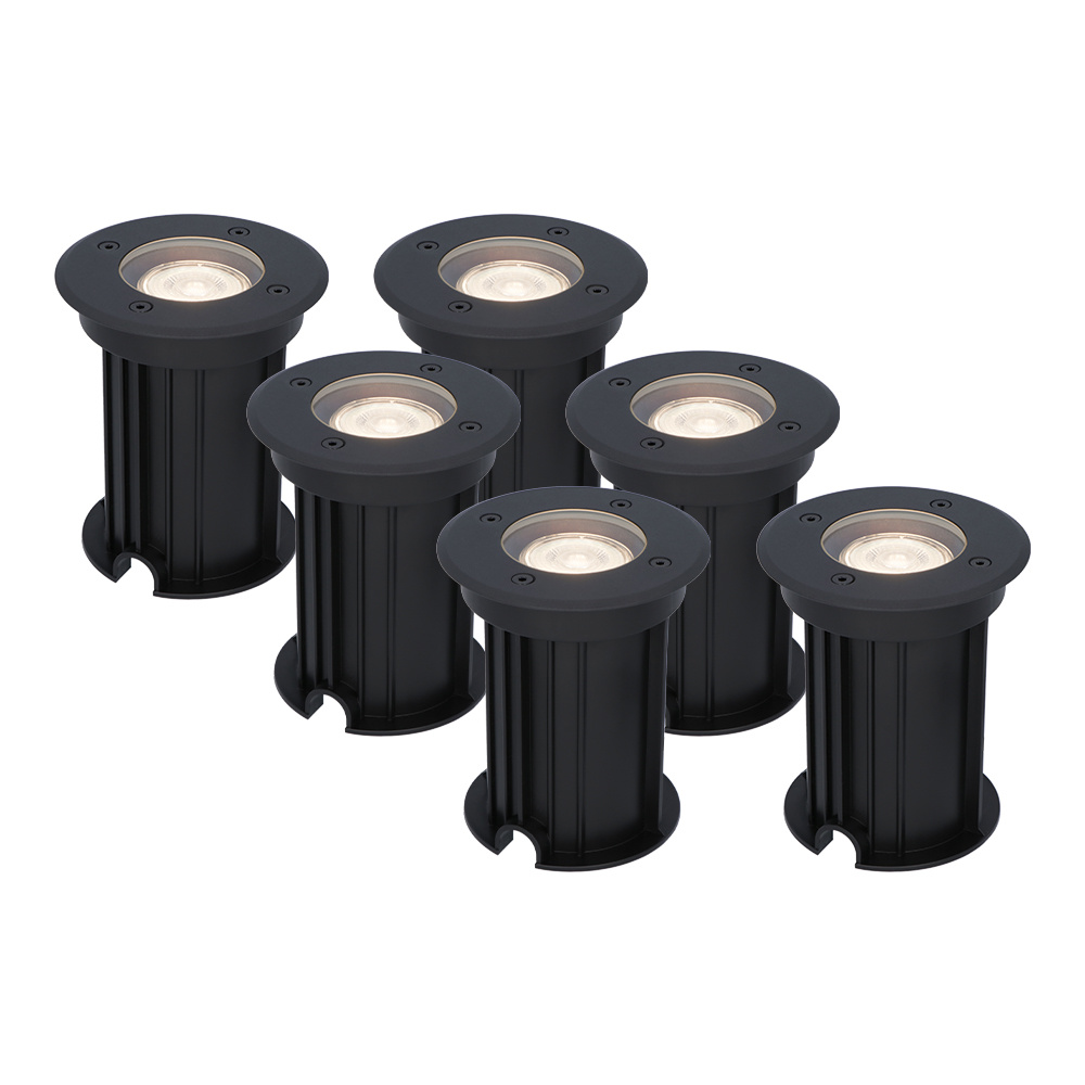 HOFTRONIC™ 6x Maisy dimbare LED grondspot - Rond - Zwart - 4000K warm wit - 5 Watt - IP67 straal waterdicht - 3 jaar garantie