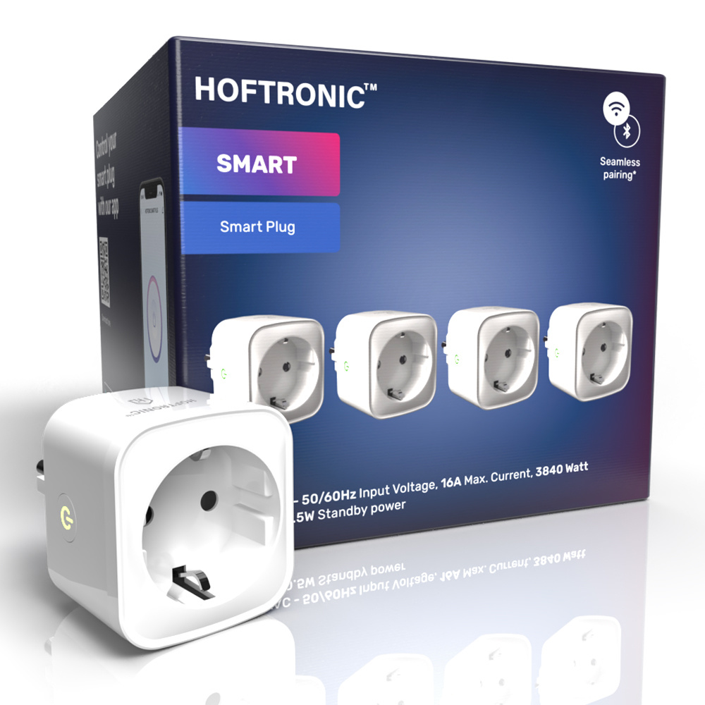 HOFTRONIC SMART 4x Slimme stekker WiFi Bluetooth met tijdschakelaar Compatibel met Amazon Alexa Google Home Wit 16a smart plug Incl. Energiemeter