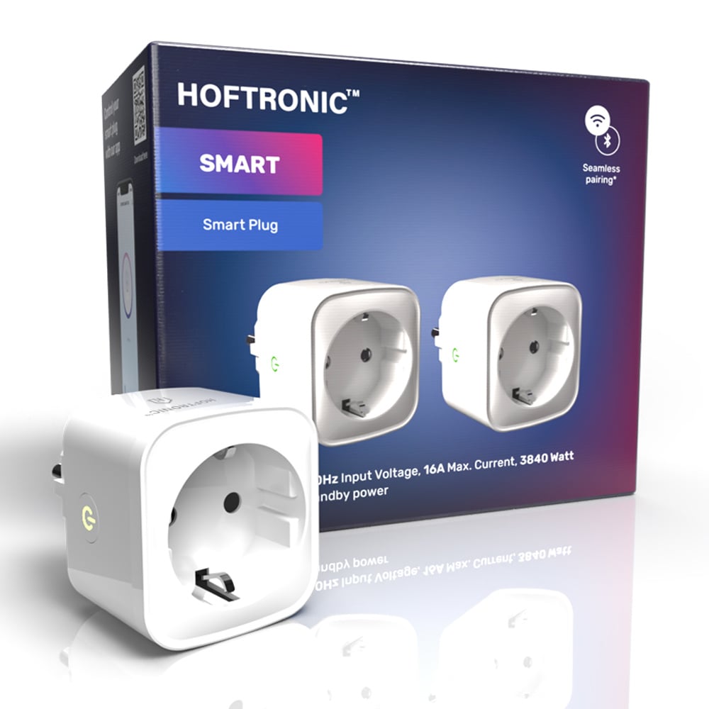 2x HOFTRONIC Slimme Stekker - Smart plug 16A - WiFi + Bluetooth - Met Tijdschakelaar - Compatible met alle smart assistenten - Incl. Energiemeter - Extra hoog en smal design - Smar