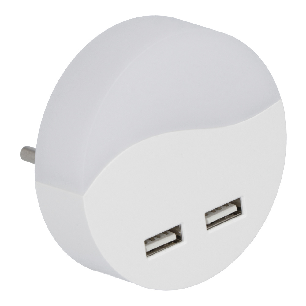 Nachtlamp - Rond - met 2x USB - met daglichtsensor - 3000K warm wit - Stopcontact lamp - EU plug