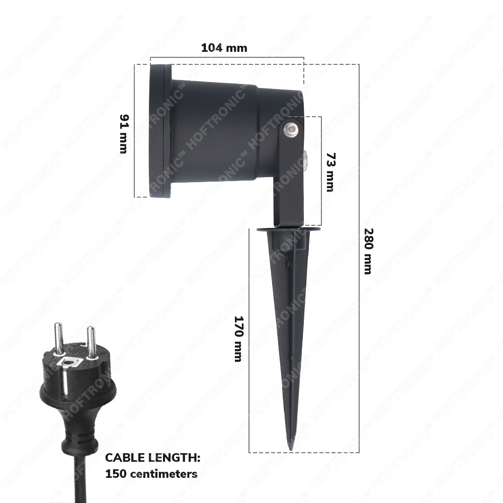 Sydney Prikspot - GU10 - Plug & Play - Daglicht wit 6000K - 5 Watt - Voor buiten - Priklamp - Zwart - Grondspies - 1.5 meter netsnoer - Tuin spots, sp