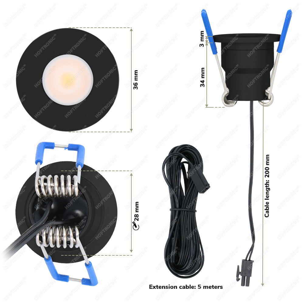 Milano - 6x inbouwspots veranda - Complete set - Plug & Play - IP65 - LED 2700 warm wit - 200 lumen - 12 volt - 3 Watt - Zwart