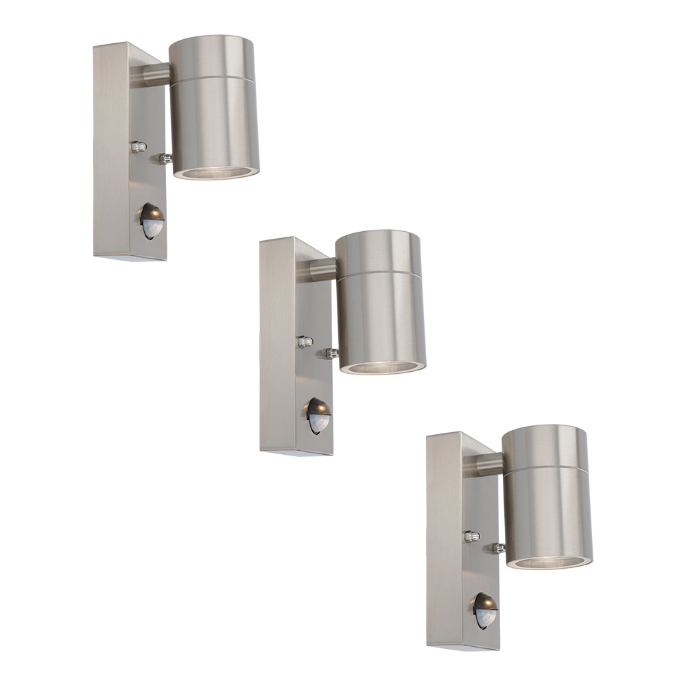 HOFTRONIC 3x Mason wandlamp - 6000K daglicht wit - Bewegingsmelder en schemerschakelaar - RVS - IP44