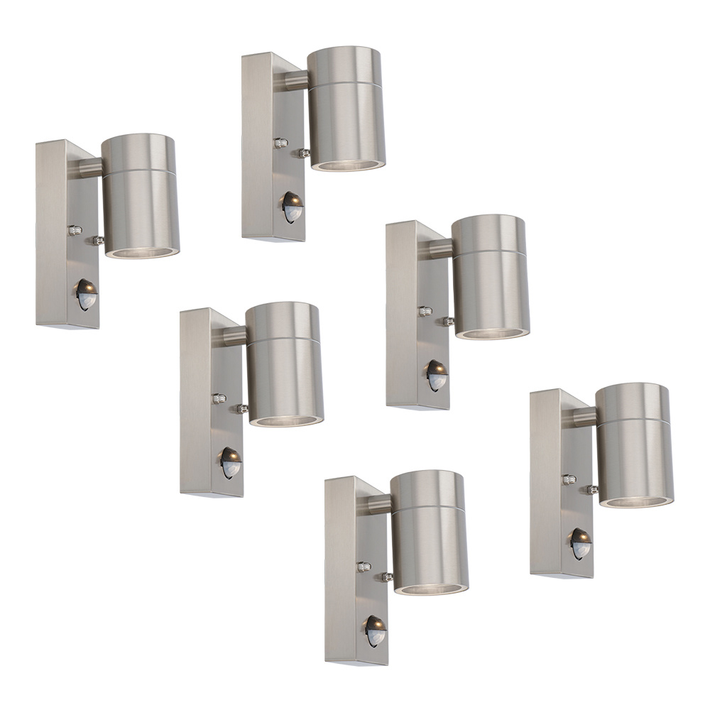 HOFTRONIC 6x Mason wandlamp - 6000K daglicht wit - Bewegingsmelder en schemerschakelaar - RVS - IP44