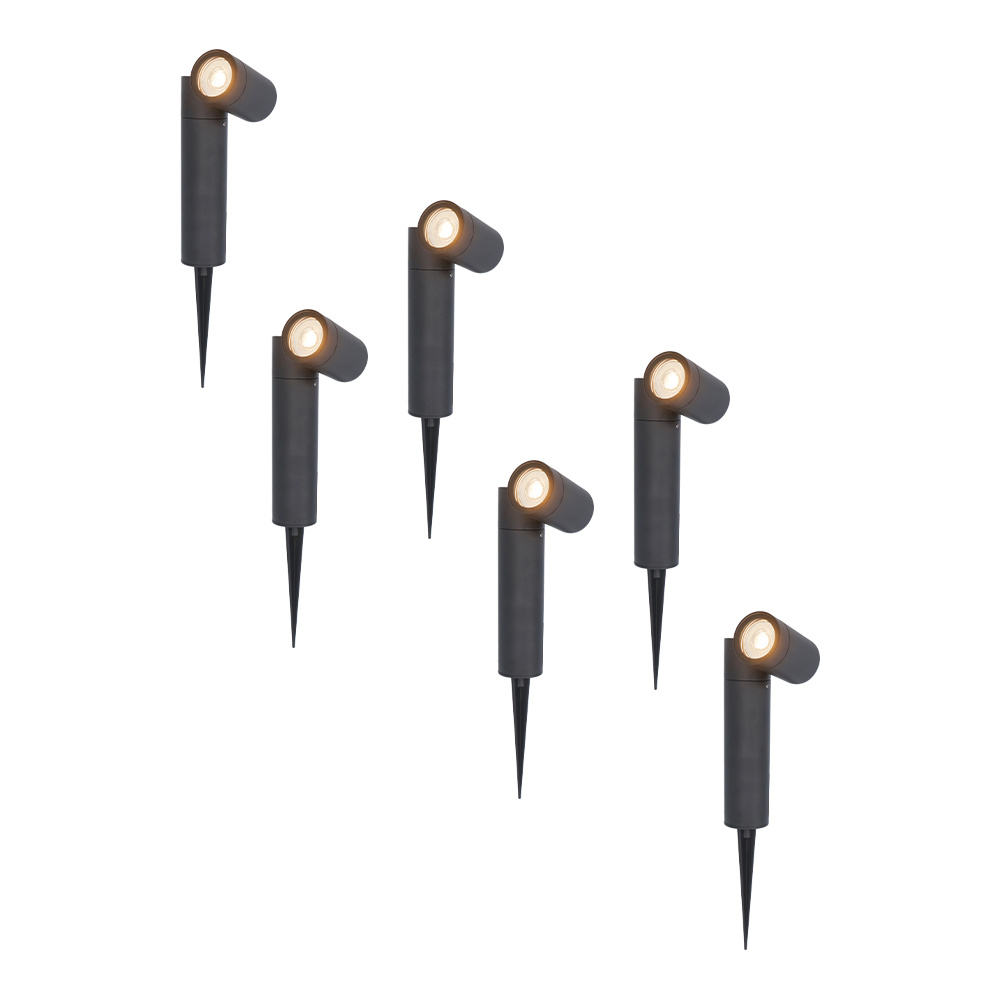 HOFTRONIC 6x Pinero dimbare LED prikspots - GU10 2700K warm wit - Kantelbaar - Tuinspot - Pinspot - 
