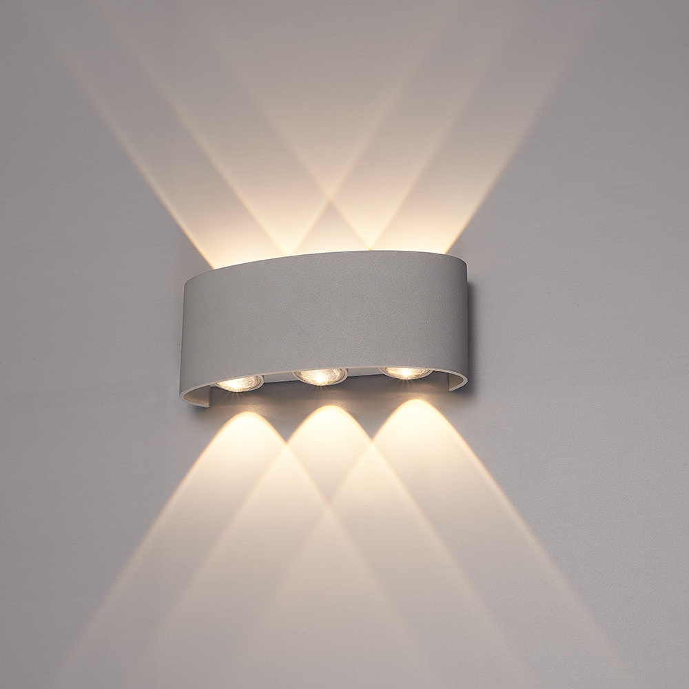Hoftronic Tulsa dimbare LED wandlamp Up Down light IP54 6 watt 3000K warm wit Binnen en buiten 3 jaar garantie Grijs