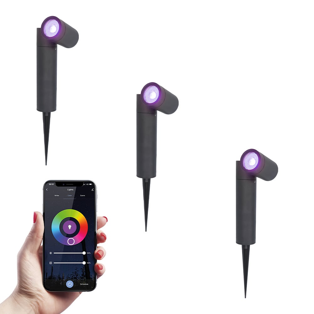 HOFTRONIC™ 3x Pinero smart LED prikspots - RGBWW - WiFi & Bluetooth - GU10 fitting - Kantelbaar - Dimbaar via app - Tuinspot - Pinspot - Slimme verlichting - Google assistant & Ama
