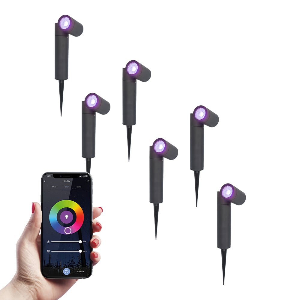 HOFTRONIC™ 6x Pinero smart LED prikspots - RGBWW - WiFi & Bluetooth - GU10 fitting - Kantelbaar - Dimbaar via app - Tuinspot - Pinspot - Slimme verlichting - Google assistant & Ama