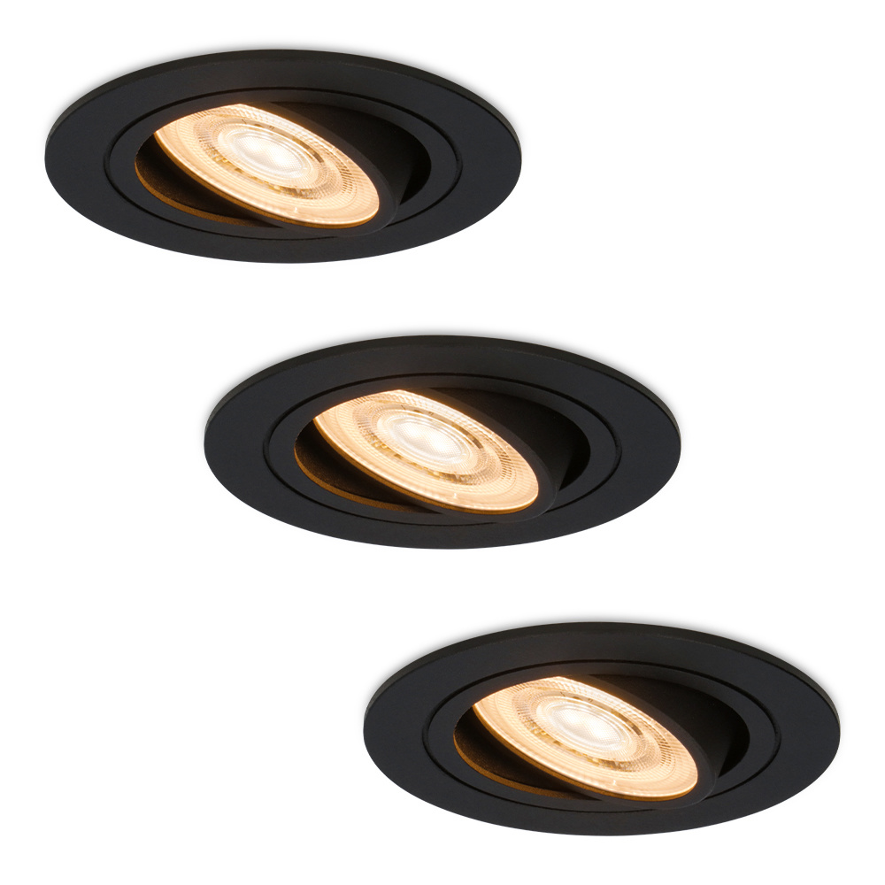 3x Miro LED inbouwspot met kleine inbouwdiepte - 3.8 Watt - Warm wit 2700K - LED module - Dimbaar - IP20 voor binnen - Zwart