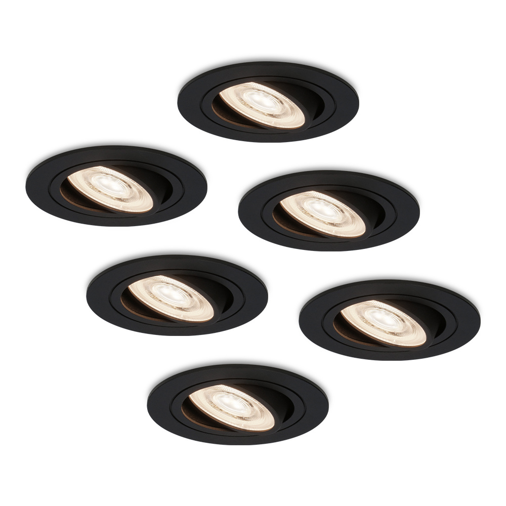 HOFTRONIC™ 6x Miro LED inbouwspot 3.8 Watt Neutraal wit 4000K GU10 LED module Dimbaar voor binnen Zwart