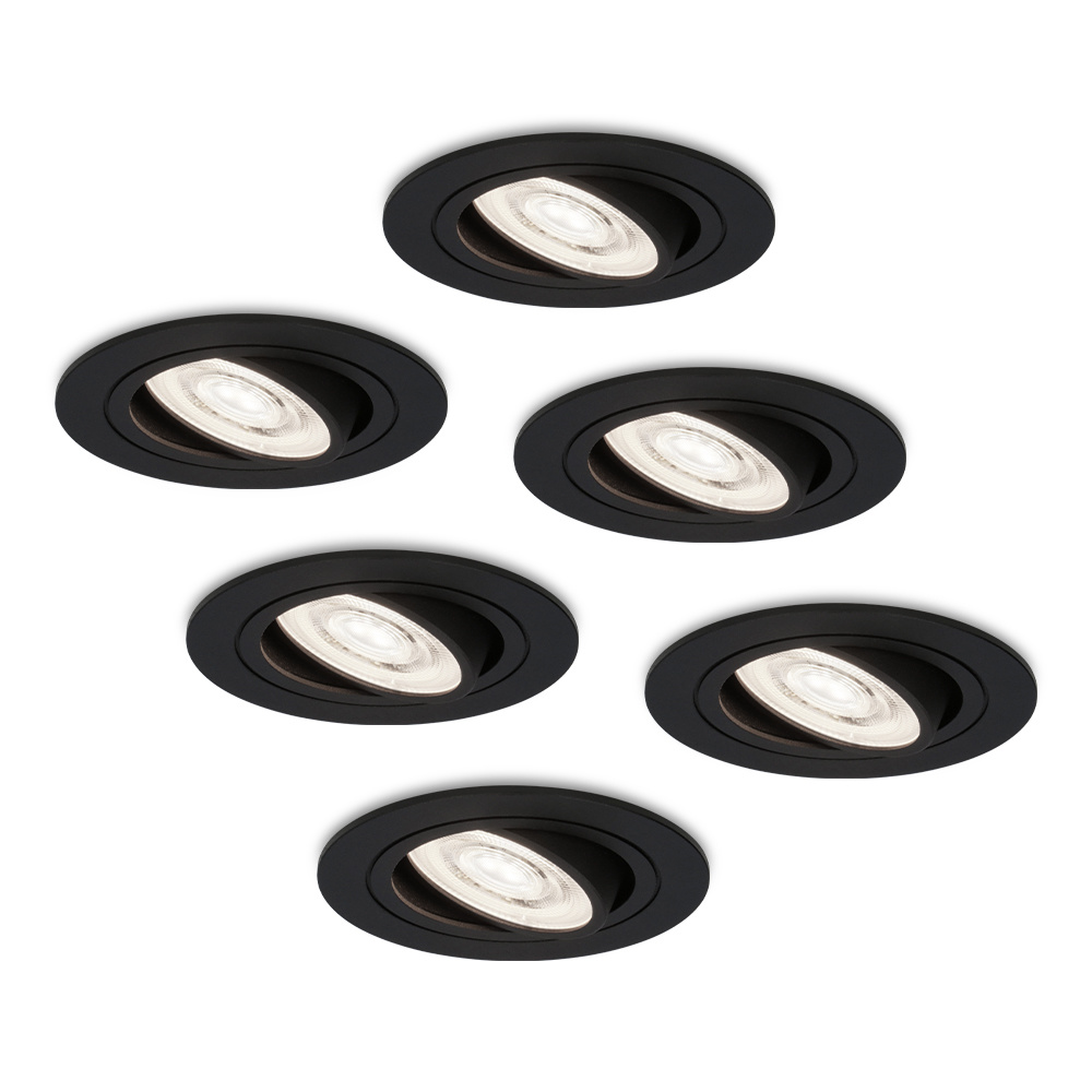 HOFTRONIC™ 6x Miro LED inbouwspot 3.8 Watt Daglicht wit 6000K GU10 LED module Dimbaar voor binnen Zwart