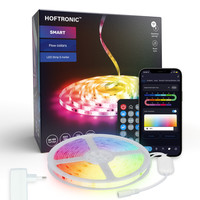Smart LED Strip RGB Flow Color - 5 meter - WiFi + Bluetooth - 12V - Google Home, Amazon Alexa and Siri - 16.5 million colours - IP65 for indoor and outdoor use - Controllable via App - Music mode - Remote control included - Lightsnake - Complete set