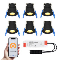 6x Milano zwarte Smart LED Inbouwspots complete set - Wifi & Bluetooth - 12V - 3 Watt - 2700K warm wit - Veranda verlichting - Voor binnen en buiten