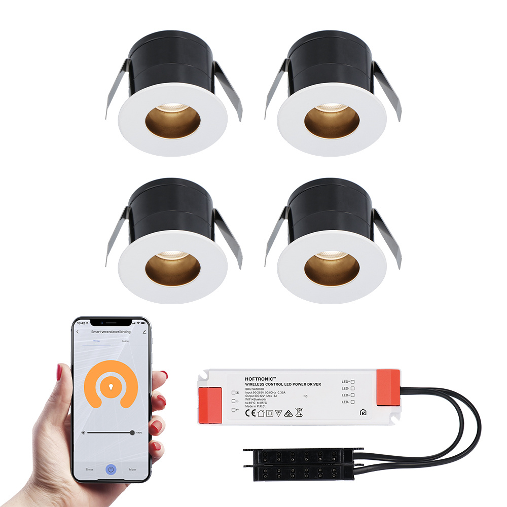 HOFTRONIC SMART 4x Olivia witte Smart LED Inbouwspots complete set Wifi Bluetooth 12V 3 Watt 2700K warm wit