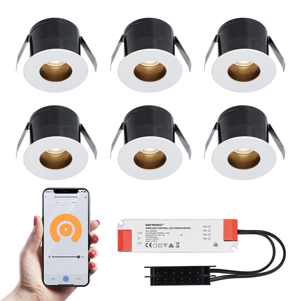 HOFTRONIC SMART 6x Olivia witte Smart LED Inbouwspots complete set Wifi Bluetooth 12V 3 Watt 2700K warm wit