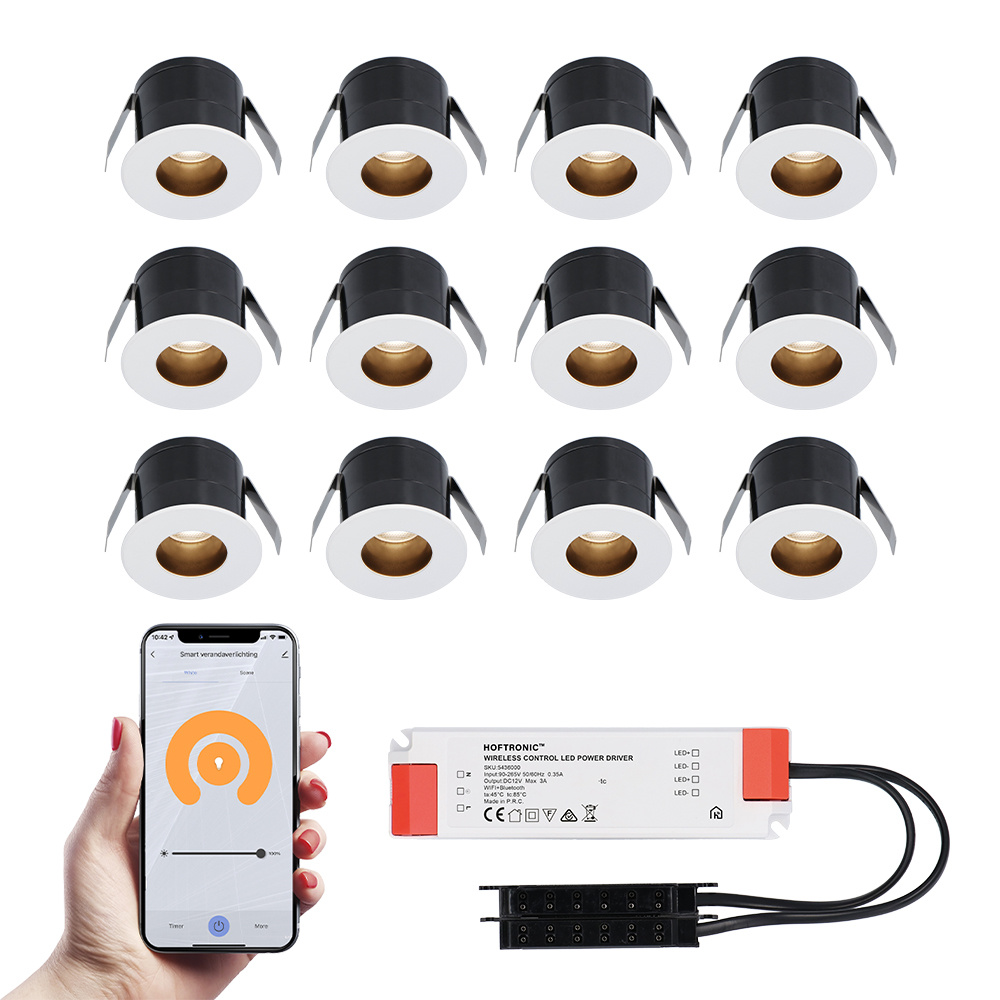 HOFTRONIC SMART 12x Olivia witte Smart LED Inbouwspots complete set - Wifi & Bluetooth - 12V - 3 Wat
