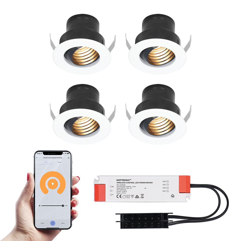 HOFTRONIC 4x Medina witte Smart LED Inbouwspots complete set - Wifi & Bluetooth - 12V - 3 Watt - 270