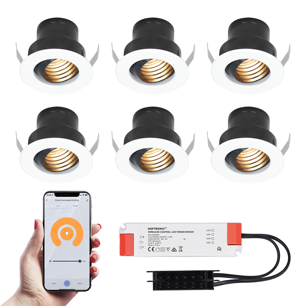 HOFTRONIC SMART 6x Medina witte Smart LED Inbouwspots complete set - Wifi & Bluetooth - 12V - 3 Watt