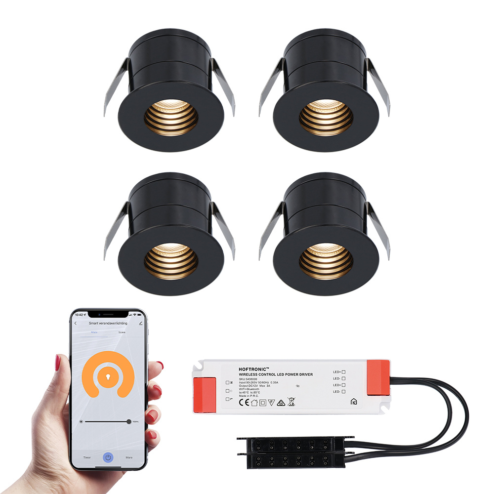HOFTRONIC 4x Betty zwarte Smart LED Inbouwspots complete set - Wifi & Bluetooth - 12V - 3 Watt - 270