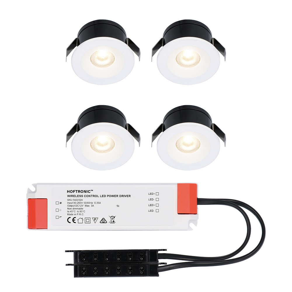 4x Cadiz - Mini 12V LED inbouwspot wit met trafo - 3 Watt - Niet  dimbaar - IP44 waterdicht voor buiten - 2700K Warm wit - Lage inbouwdiepte 26mm - Voor veranda, badkamer, carport