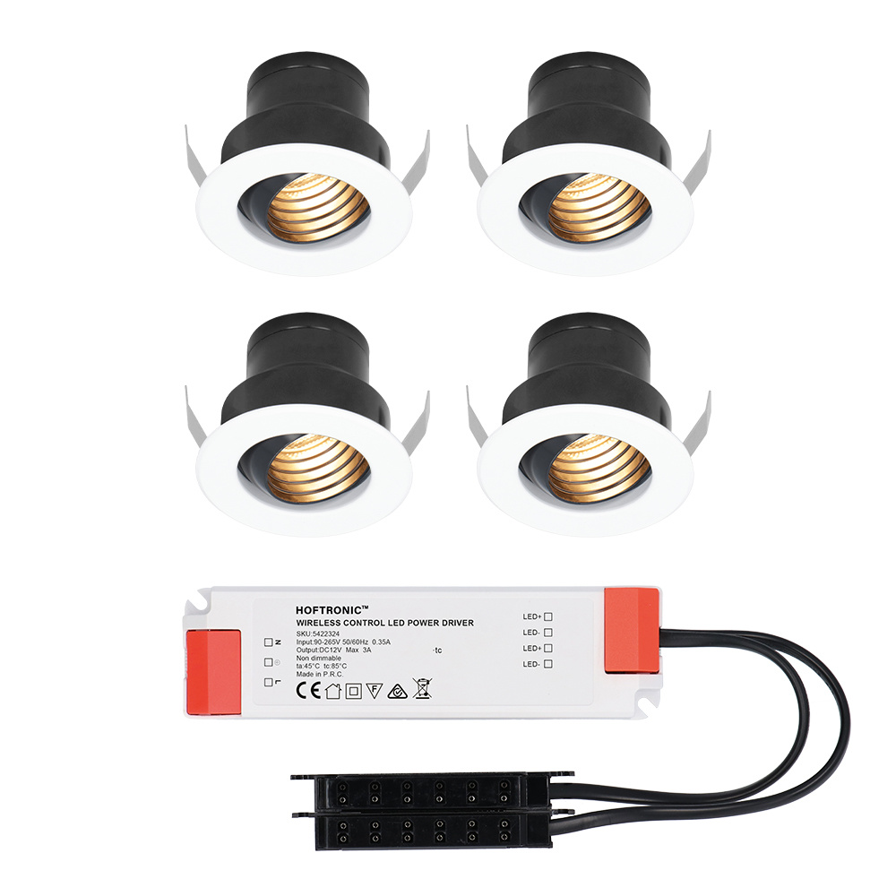 HOFTRONIC Set van 4 12V 3W - Mini LED Inbouwspot - Wit - Kantelbaar & verzonken - Verandaverlichting