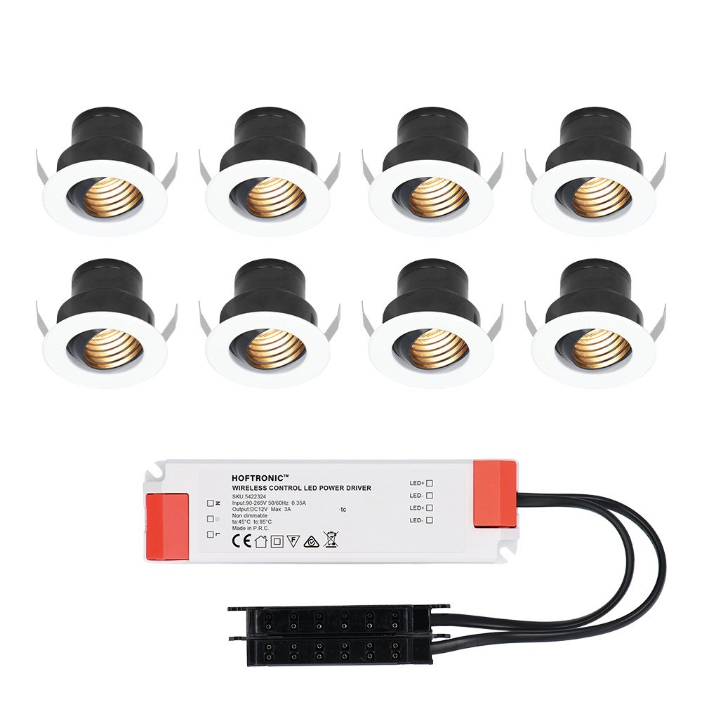 8x Cadix - Mini spot encastrable LED 12V noir avec transformateur - 3 Watt  - Non