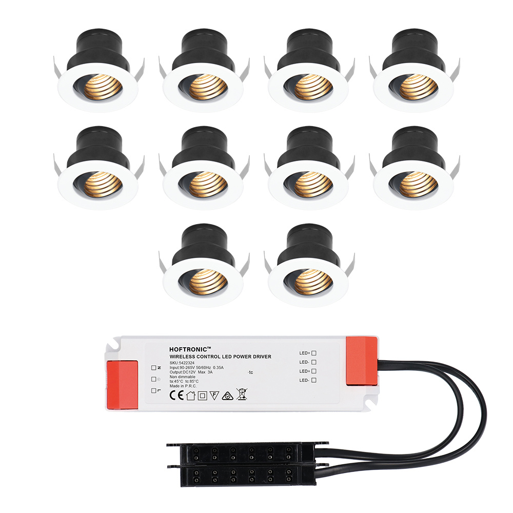 HOFTRONIC™ Set van 10 12V 3W Mini LED Inbouwspot Wit Kantelbaar verzonken Verandaverlichting IP44 voor buiten 2700K Warm wit