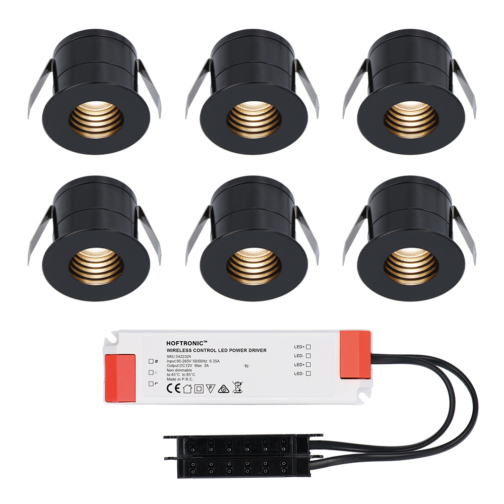 6x Betty zwarte LED Inbouwspots complete set - Niet dimbaar - 12V - 3 Watt - Veranda verlichting - voor binnen en buiten - 2700K warm wit