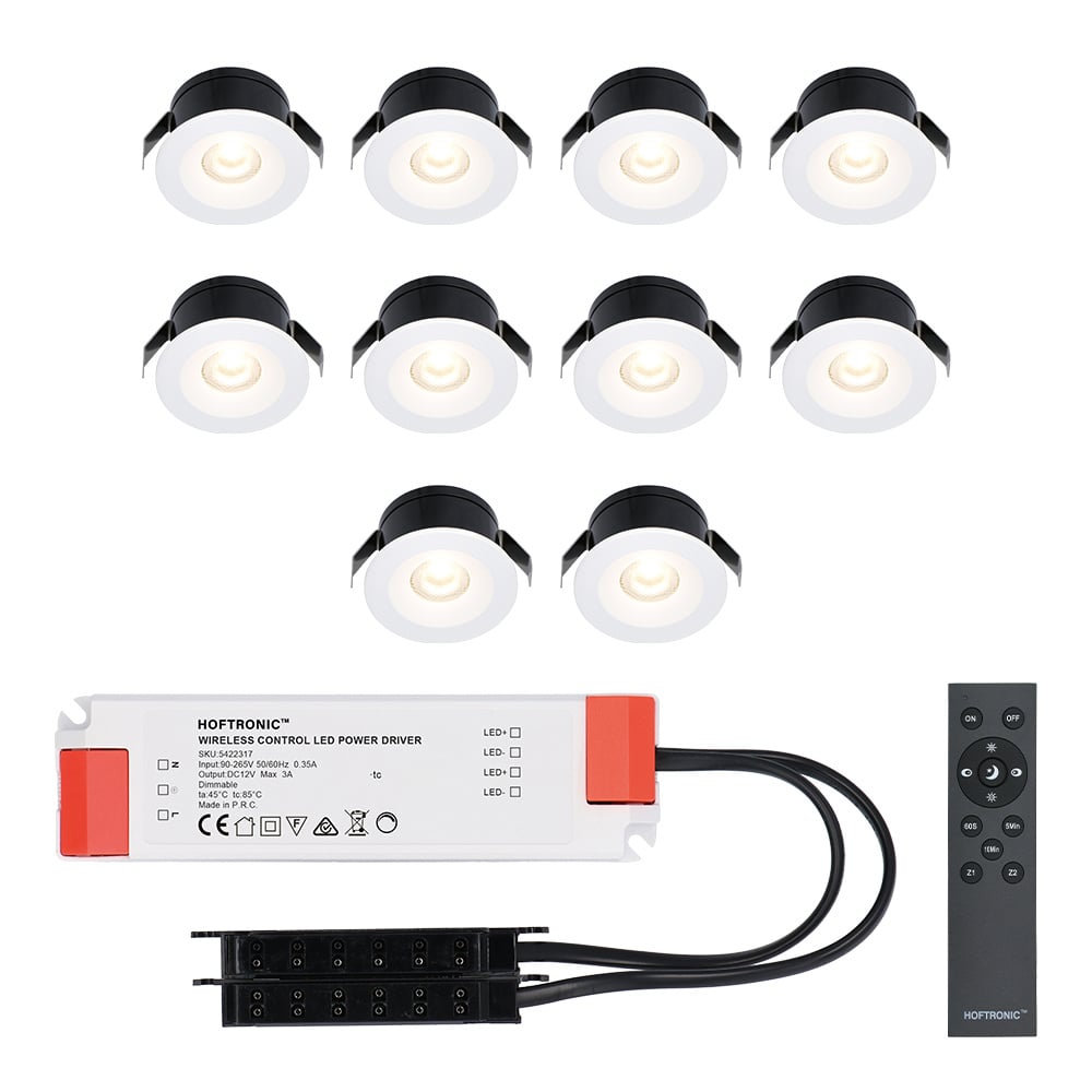 10x Cadiz - Mini 12V LED inbouwspot wit met trafo - 3 Watt - Dimbaar - IP44 waterdicht voor buiten - 2700K Warm wit - Lage inbouwdiepte 26mm - Voor veranda, badkamer, carport en bi