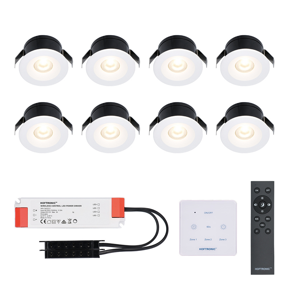 8x Cadiz - Mini 12V LED inbouwspot wit met trafo en muurdimmer - 3 Watt - Dimbaar - IP44 waterdicht voor buiten - 2700K Warm wit - Lage inbouwdiepte 26mm - Voor veranda, badkamer,