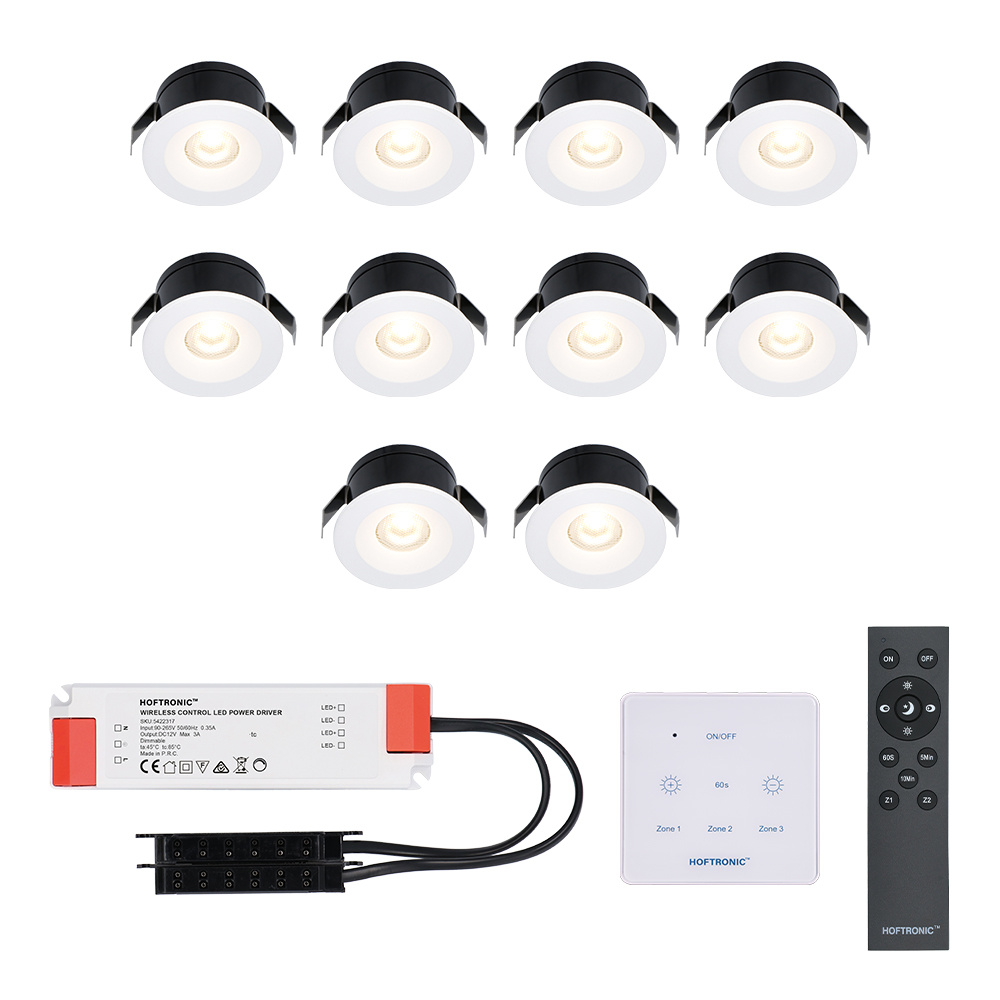 10x Cadiz - Mini 12V LED inbouwspot wit met trafo en muurdimmer - 3 Watt - Dimbaar - IP44 waterdicht voor buiten - 2700K Warm wit - Lage inbouwdiepte 26mm - Voor veranda, badkamer,