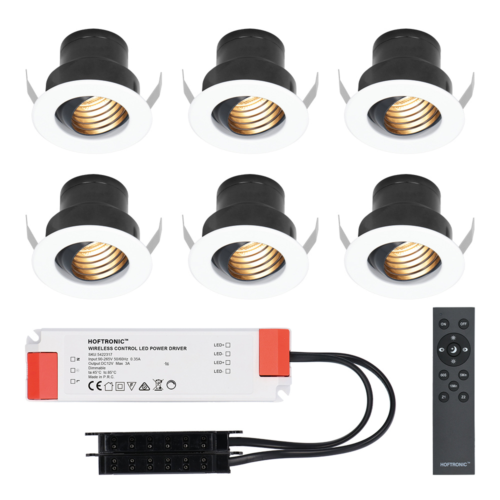 HOFTRONIC Set van 6 12V 3W - Mini LED Inbouwspot - Wit - Dimbaar - Kantelbaar & verzonken - Verandav