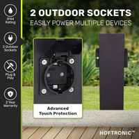 Delta S garden socket - 30 cm - 2 sockets - IP44 for outdoors - Outdoor socket - Black