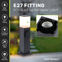 Rustic S garden socket - 42cm - ex. E27 bulb - 2 sockets - Garden lantern - IP44 for outdoors - Outdoor socket - Black