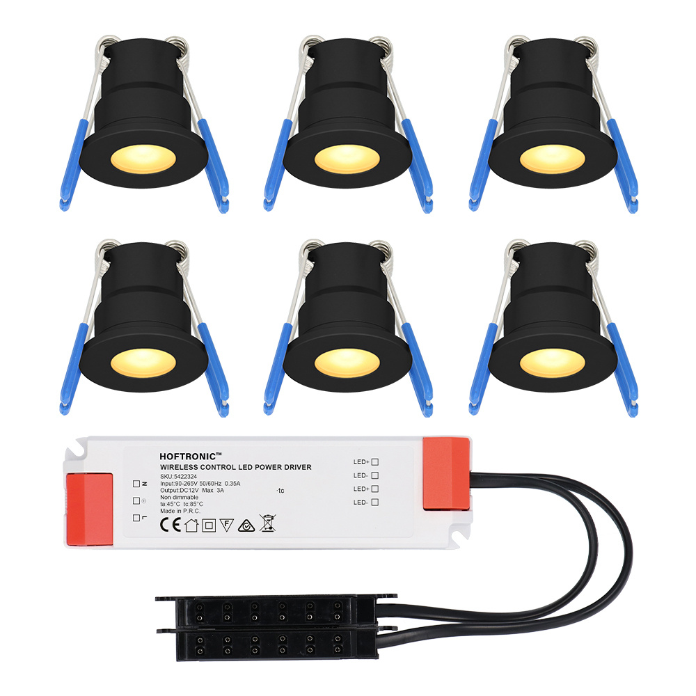 Milano - 6x inbouwspots veranda - Complete set - Plug & Play - IP65 - LED 2700 warm wit - 200 lumen - 12 volt - 3 Watt - Zwart