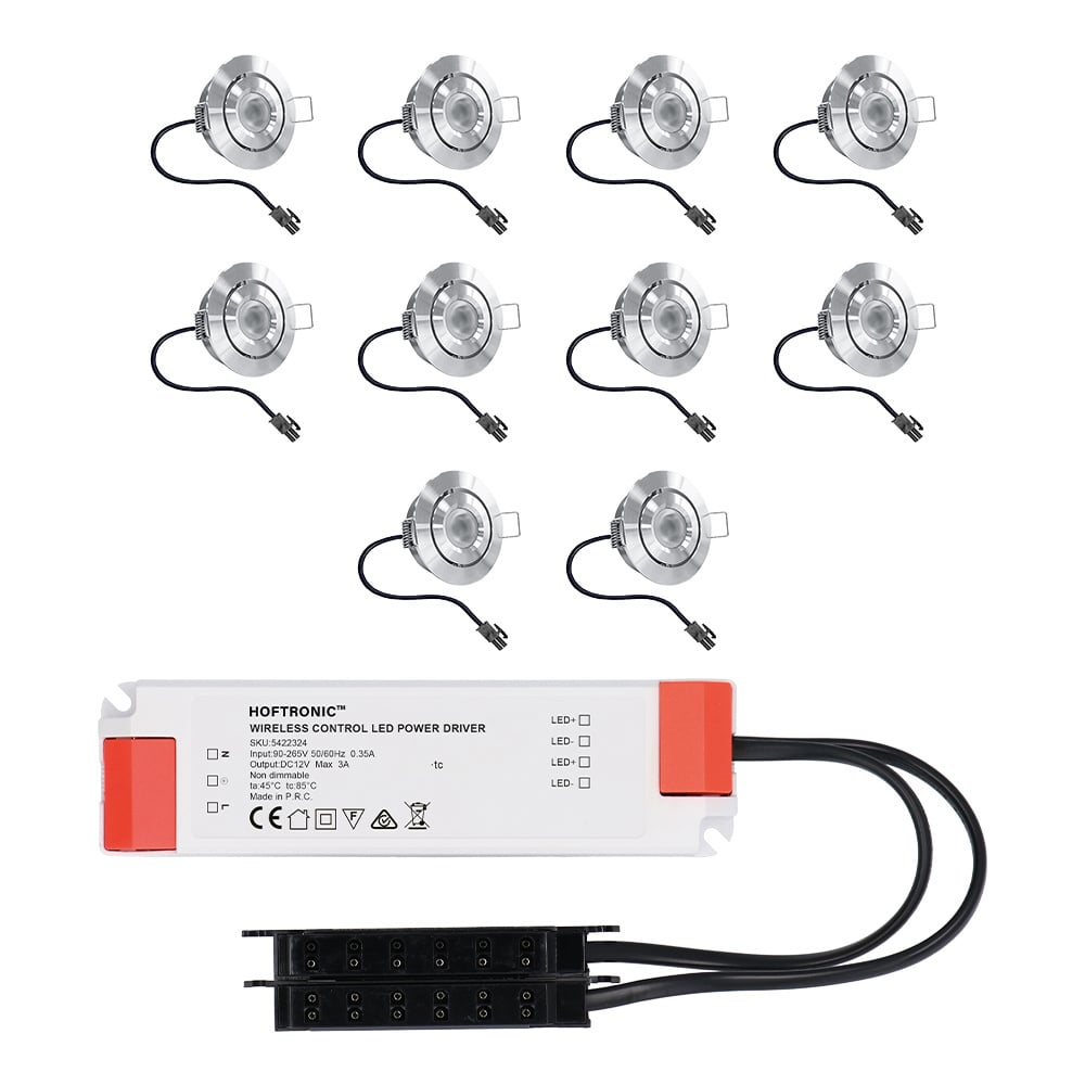 HOFTRONIC™ Complete set 10x3W niet dimbare veranda LED inbouwspots Lavanto IP44 [vochtbestendig]