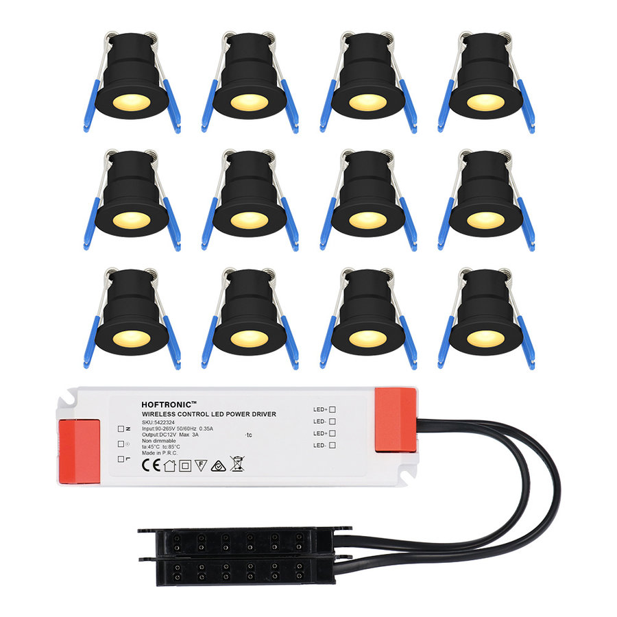12x Milano - Mini LED Einbaustrahler 12V - 3W - 2700K - Schwarz - IP65