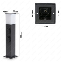 Rustic M garden socket - 51cm - excl. E27 bulb - 4 sockets - Garden lantern - IP44 for outdoors - Outdoor socket - Black