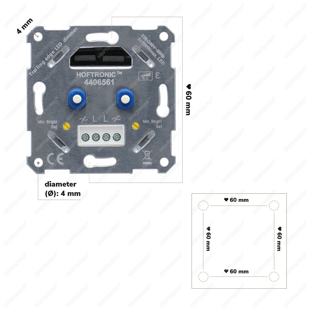 LED Duo Dimmer inbouw - 2x 0-100 Watt - Fase afsnijding - incl. zwart afdekraam en draaiknop