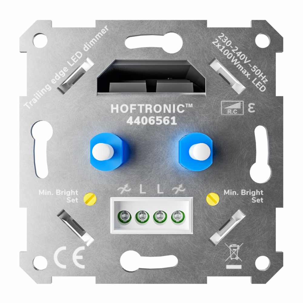LED Duo Dimmer inbouw - 2x 0-100 Watt - Fase afsnijding - incl. zwart afdekraam en draaiknop