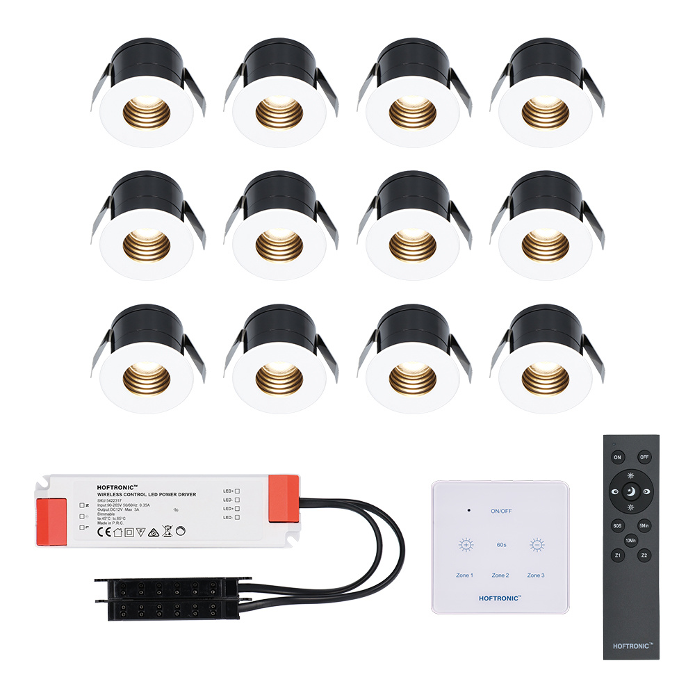 12x Betty witte LED Inbouwspots complete set met muurdimmer - 12V - 3 Watt - Veranda verlichting - voor buiten - 2700K warm wit