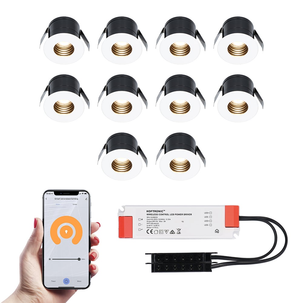 HOFTRONIC SMART 10x Betty witte Smart LED Inbouwspots complete set - Wifi & Bluetooth - 12V - 3 Watt